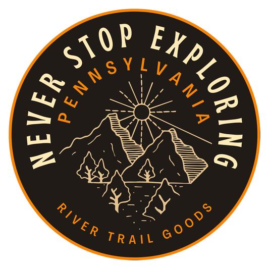 Never Stop Exploring Black Retro Camp Fire Circle Sticker